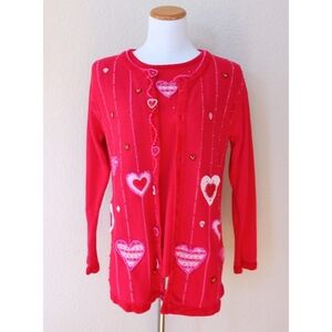 The Quacker Factory vintage Valentine's Day cardigan and top set